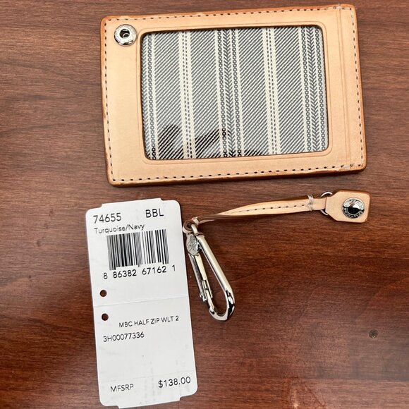 COACH Bleecker canvas half zip wallet EUC turquoise navy blue 74655 card case - Picture 6 of 8